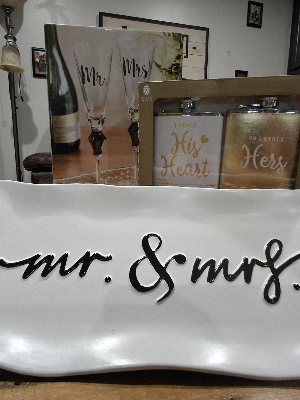 Mr. & Mrs. Ceramic Decorative Tray - White with Black Script